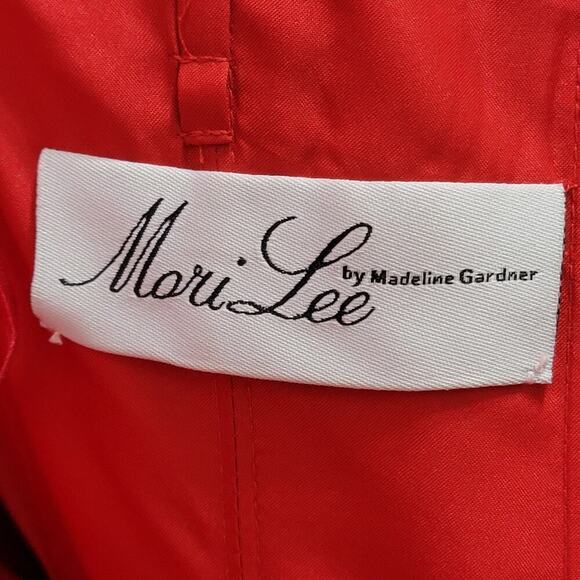 Mori Lee Strapless Red Dress Faux Wrap Chiffon 14 683 - Picture 3 of 16